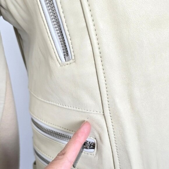 BCBGMAXAZRIA Women's Cream Quilted Biker Leather Lined Jacket Zippers Size Small - Picture 9 of 16